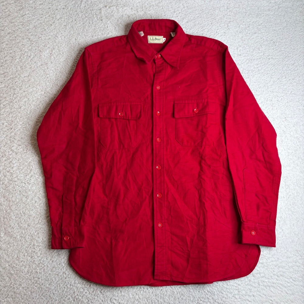 LL Bean 80sChamois Shirt Mens 16 Red Cotton Flannel Work Shirt Freeport ME